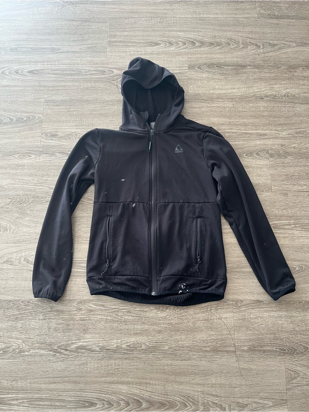 Gerry Mens Jacket Medium Black Hooded Softshell Full Zip Fleece Lined Coat